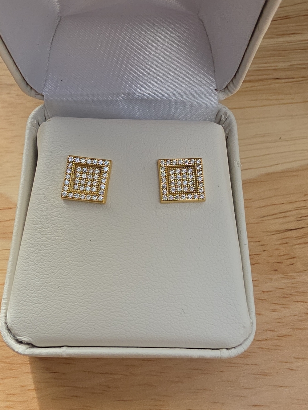 Gold Square Pavé Diamond-Style Stud Earrings - Jewelry STERLING SILVER 925 #2